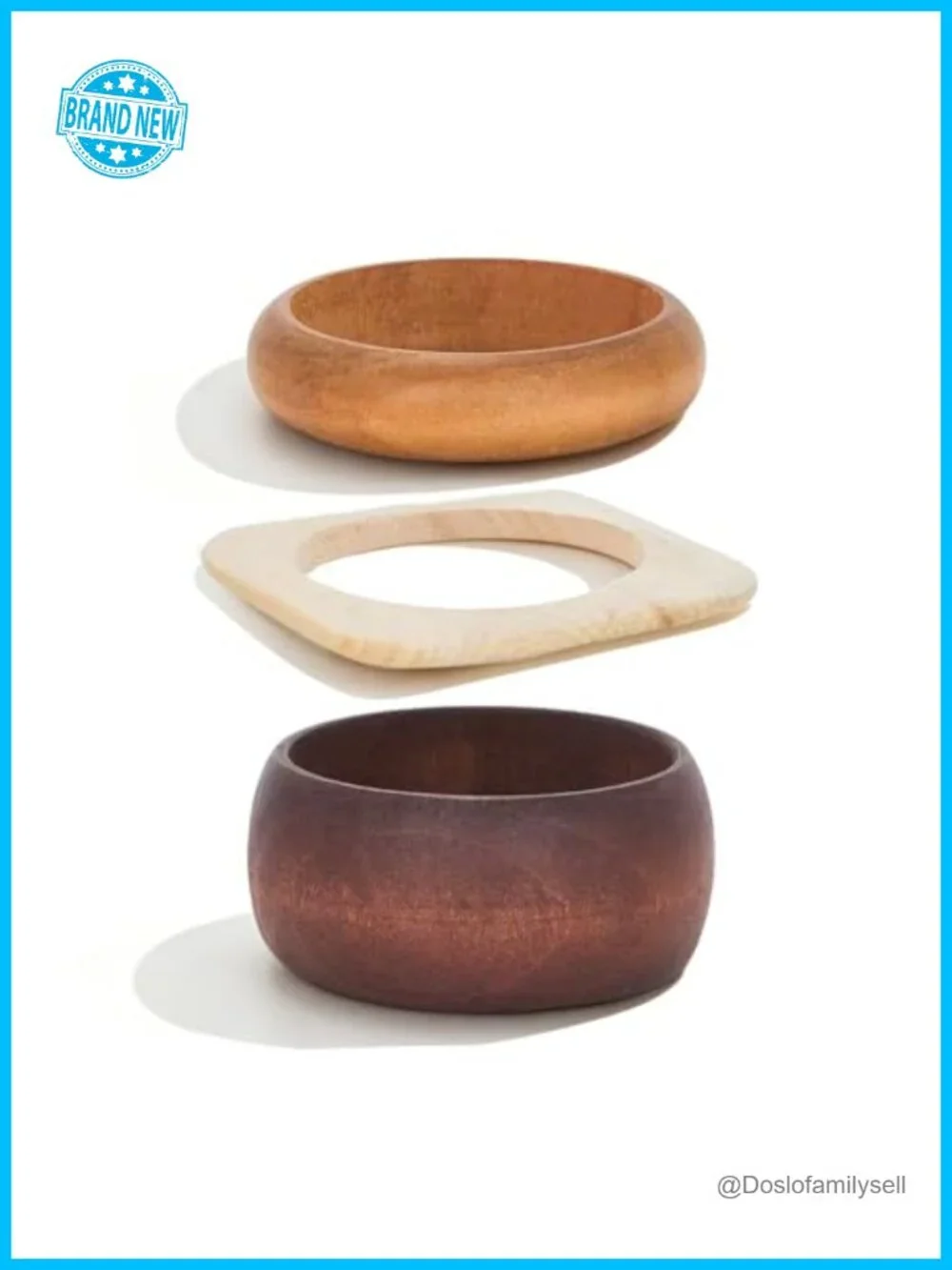 Natural Wood Bangle Bracelet Set - 3 Chunky Stackable Bangles Boho Jewelry